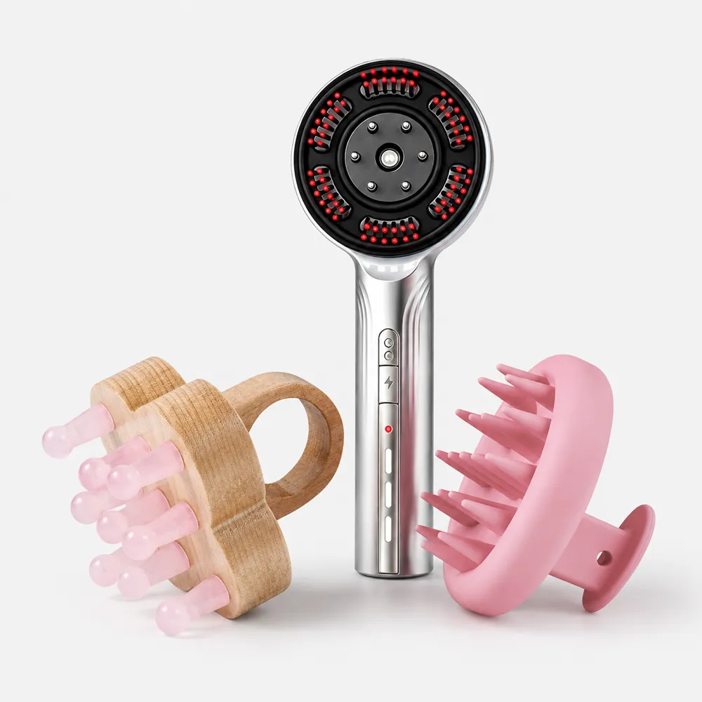 Wholesale hair care tools including scalp massagers, silicone shampoo brushes and compact styling tools